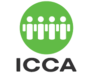 ICCA_190x150px grafisk logotyp för ICCA, International Congress and Convention Association, grön cirkel med fyra vita symboler för människor